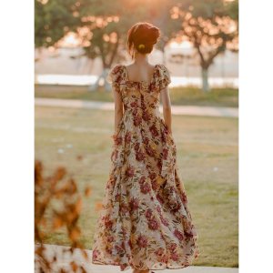 VÁY VOAN HOA CỔ V BÈO RỦ TKCC-2