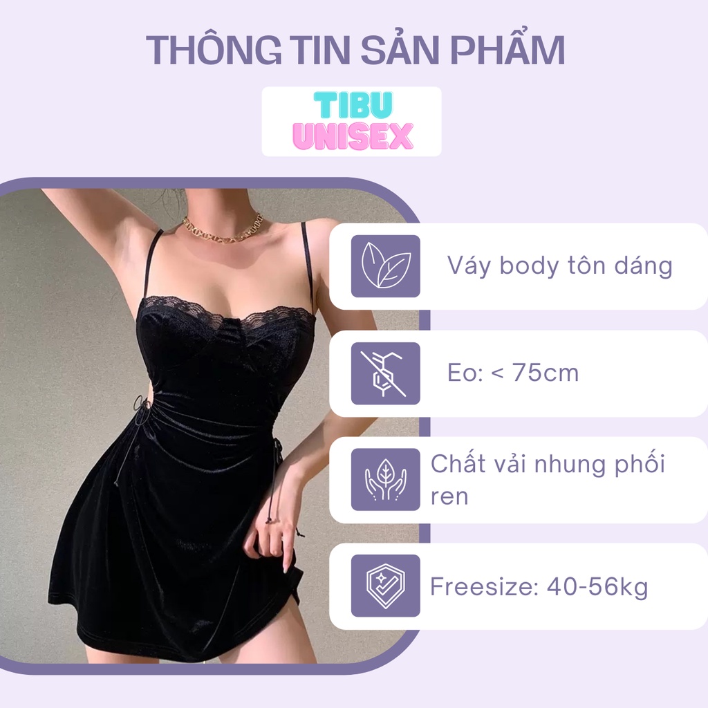 Đầm Nhung Phối Ren Hoa Tibu, đầm dự tiệc Thiết Kế Hở Lưng Quyến Rũ-2