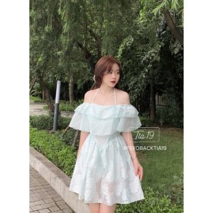 Váy hoa cổ yếm ulzzang Tia19 . Đầm hoa hai dây dáng xoè-3