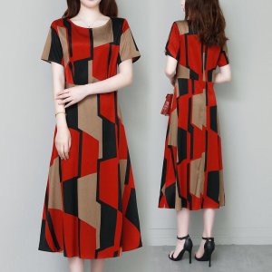 Đầm Dài Qua Gối Bằng Lụa Lạnh In Họa Tiết Thời Trang Mùa Hè 2020 Dành Cho Phụ Nữ Trung Niên-6