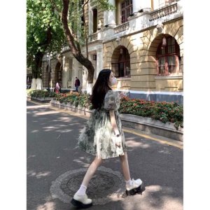 Váy hoa xanh thiết kế 2 lớp vải voan mềm-4