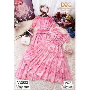 V2603, VC7 set váy maxi mẹ bé hoa hồng trễ vai - (DVC&ACC) Dolce viva colection-4