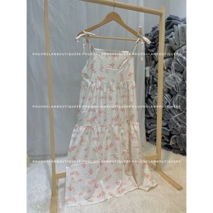 Váy dây 🌸 Đầm maxi dáng dài hoa nhí màu đỏ hồng in hình dáng xoè phong cách Hàn Quốc Ulzzang PHULA-9