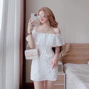 VÁY XỐP TRỄ VAI HOA NỔI MÀU TRẮNG XINH YÊU-5