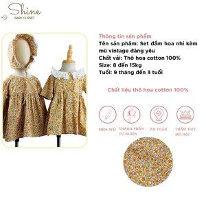 Set 2 váy hoa cho bé gái Shine Baby Closet kèm nón bonet kiểu dáng vintage đáng yêu với họa tiết hoa nhí màu vàng.-2