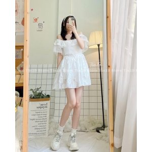 Váy hoa cổ yếm ulzzang Tia19 . Đầm hoa hai dây dáng xoè-7