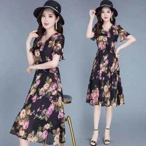 Đầm Dài Trung Bình In Họa Tiết Hoa Thời Trang Mùa Hè Hàng Mới Kích Thước Ngoại Cỡ 2022 Dành Cho Nữ-6