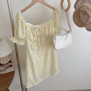 Đầm hoa nhí tay cộc, váy dáng ngắn hai lớp Emmei v132-6