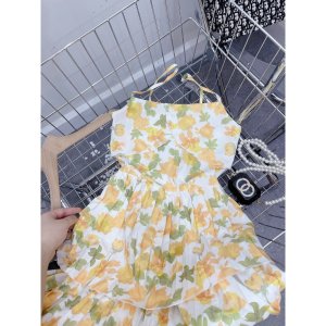 Váy 2 dây hóa nhí xòe tầng hoa vàng thời trang sang trọng TL2208-9