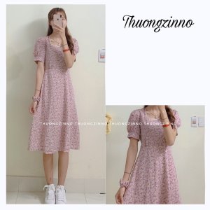Váy hoa vintage Nàng Thơ loại đẹp dày dặn dánh dài Đầm hoa ulzzang hàng Quảng Châu-4