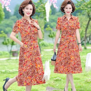 Mẹ mùa hè váy hoa dài váy dài trung niên Quần áo phụ nữ trung niên và cao tuổi-8