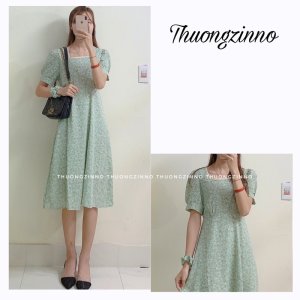 Váy hoa vintage Nàng Thơ loại đẹp dày dặn dánh dài Đầm hoa ulzzang hàng Quảng Châu-6