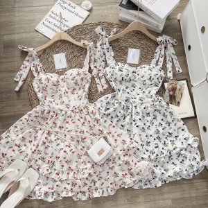 Váy Hoa Cup Ngực Khuy Bọc 2 Lớp Dáng Xoè Có Ảnh Thật Kèm Video-8