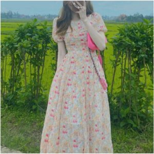 Váy hoa tơ xếp ngực phong cách ngọt ngào-hàng thiết kế-3