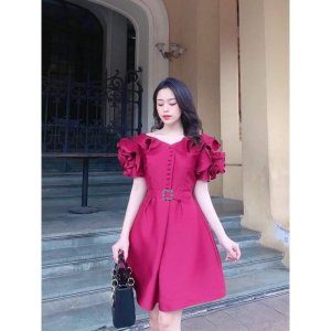 Váy tafta tay hoa kèm đai-7