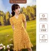 Váy vàng hoa nhí vạt chéo nơ eo gấu xòe TIIN STORE V0T455-1