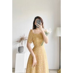 Váy đầm nữ midi cổ vuông trẻ trung họa tiết hoa nhí Calie VM036-9