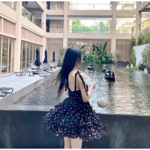 Váy Hoa Cup Ngực Khuy Bọc 2 Lớp Dáng Xoè Có Ảnh Thật Kèm Video-3