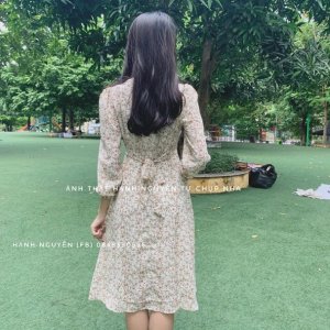 [Video/Ảnh Thật] Váy Hoa Cỏ - Váy hoa nhí dáng dài 2 lớp thắt nơ eo Vintage-7