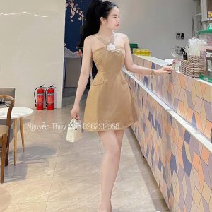 Váy tafta hoa ngực dây chéo dự tiệc cực xinh có màu be đen trắng-4