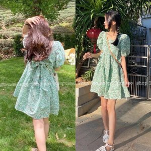 [Hàng sẵn] VÁY DREAMY dáng babydoll nơ lưng hoa nhí xanh mint ullzang-8