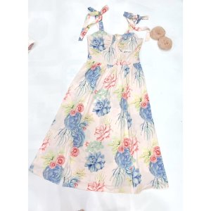 A909- VÁY NỮ HOA XANH 2 DÂY BUỘC VAI-8