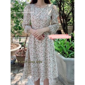 [Video/Ảnh Thật] Váy Hoa Cỏ - Váy hoa nhí dáng dài 2 lớp thắt nơ eo Vintage-9