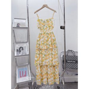 Váy 2 dây hóa nhí xòe tầng hoa vàng thời trang sang trọng TL2208-8