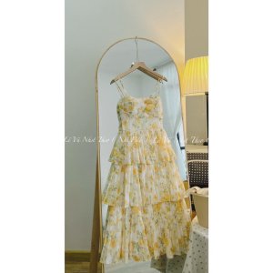 Váy 2 dây hóa nhí xòe tầng hoa vàng thời trang sang trọng TL2208-7