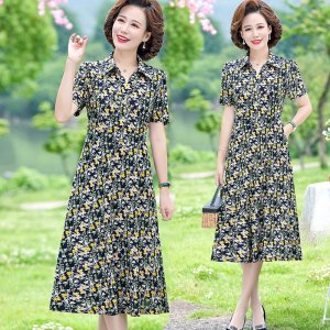 Mẹ mùa hè váy hoa dài váy dài trung niên Quần áo phụ nữ trung niên và cao tuổi-7