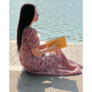 Váy hoa nhí dáng dài đuôi cá – Đầm nữ form suông vintage V-ĐC2-6