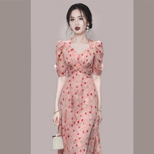 Người nổi tiếng Váy hoa Thời trang Cao cấp Mùa hè mới của Phụ nữ Pháp Ánh sáng sang trọng Mỏng cổ chữ V Gợi cảm Váy hoa Phong cách Bohemian-3