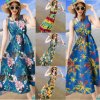 ☞Phong cách dân tộc dài Ngọt ngào đi nghỉ bên bờ biển Váy sling Dress ~ Cotton Cổ tròn Thả eo A-Line Váy hoa-1