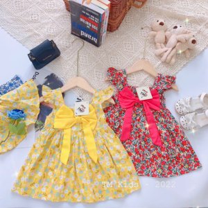 [Mã: I010820K giảm 50%] (7-20kg_mới nhất 2022) Váy hoa nơ kèm mũ cho bén gái-3