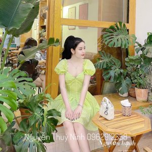 Váy xoè tay bồng hoạ tiết kẻ ô dáng công chúa dự tiệc cực xinh-6