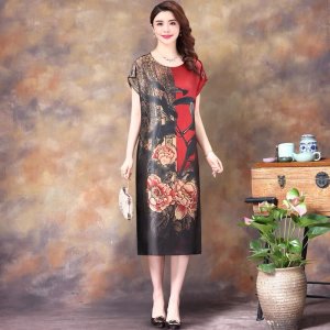 Váy Lụa Trung Niên in Hoa Mẫu Đơn Phối Màu Siêu Đẹp-2