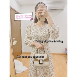 [Video/Ảnh Thật] Váy Hoa Cỏ - Váy hoa nhí dáng dài 2 lớp thắt nơ eo Vintage-8