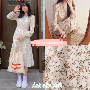 [Video/Ảnh Thật] Váy Hoa Cỏ - Váy hoa nhí dáng dài 2 lớp thắt nơ eo Vintage-1