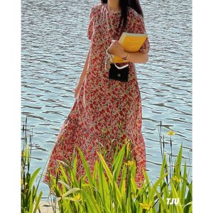 Váy hoa nhí dáng dài đuôi cá – Đầm nữ form suông vintage V-ĐC2-8