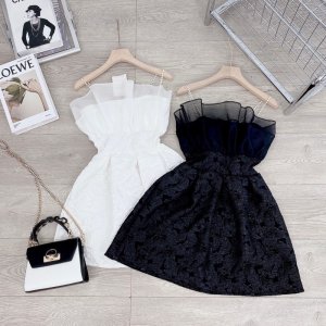 Váy gấm hoa xốp kèm dây ngọc-4