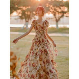 VÁY VOAN HOA CỔ V BÈO RỦ TKCC-4