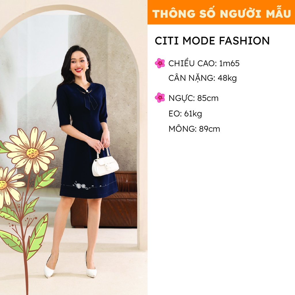 Đầm hoa nhí nữ tím đính hoa cổ CITI MODE chất vải cao cấp 2 lớp DH3552-6