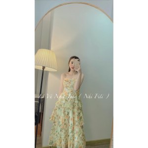 Váy 2 dây hóa nhí xòe tầng hoa vàng thời trang sang trọng TL2208-5