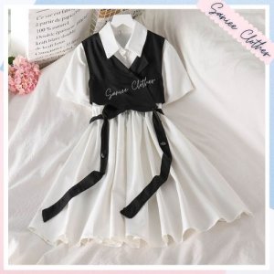 Set Váy Sơ Mi Kèm Gile Đai Tách Mềm Mịn Không Nhăn Unisex Mặc Được 2 Kiểu Saniee Clother-2