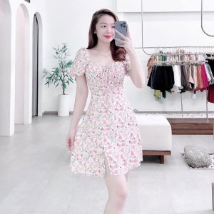 VN732 - VÁY HOA HỒNG CÚP LI NGỰC-4