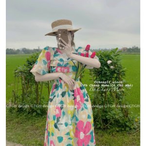 Váy Hoa Xếp Ly Ngực Tay Bồng Tiểu Thư Điệu Đà (Hình Thật-Kèm Video)-4