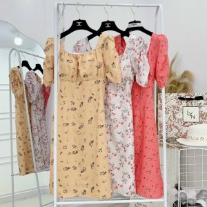 Đầm Hoa Dáng Xòe Thời Trang Mùa Hè Phong Cách Tay Ngắn Cổ Vuông Thanh Lịch Cho Nữ-6