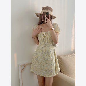 Đầm hoa nhí tay cộc, váy dáng ngắn hai lớp Emmei v132-3