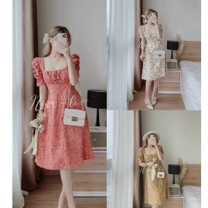 Đầm Hoa Dáng Xòe Thời Trang Mùa Hè Phong Cách Tay Ngắn Cổ Vuông Thanh Lịch Cho Nữ-1