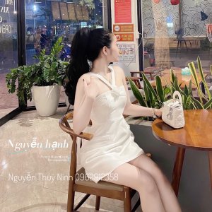 Váy tafta hoa ngực dây chéo dự tiệc cực xinh có màu be đen trắng-6